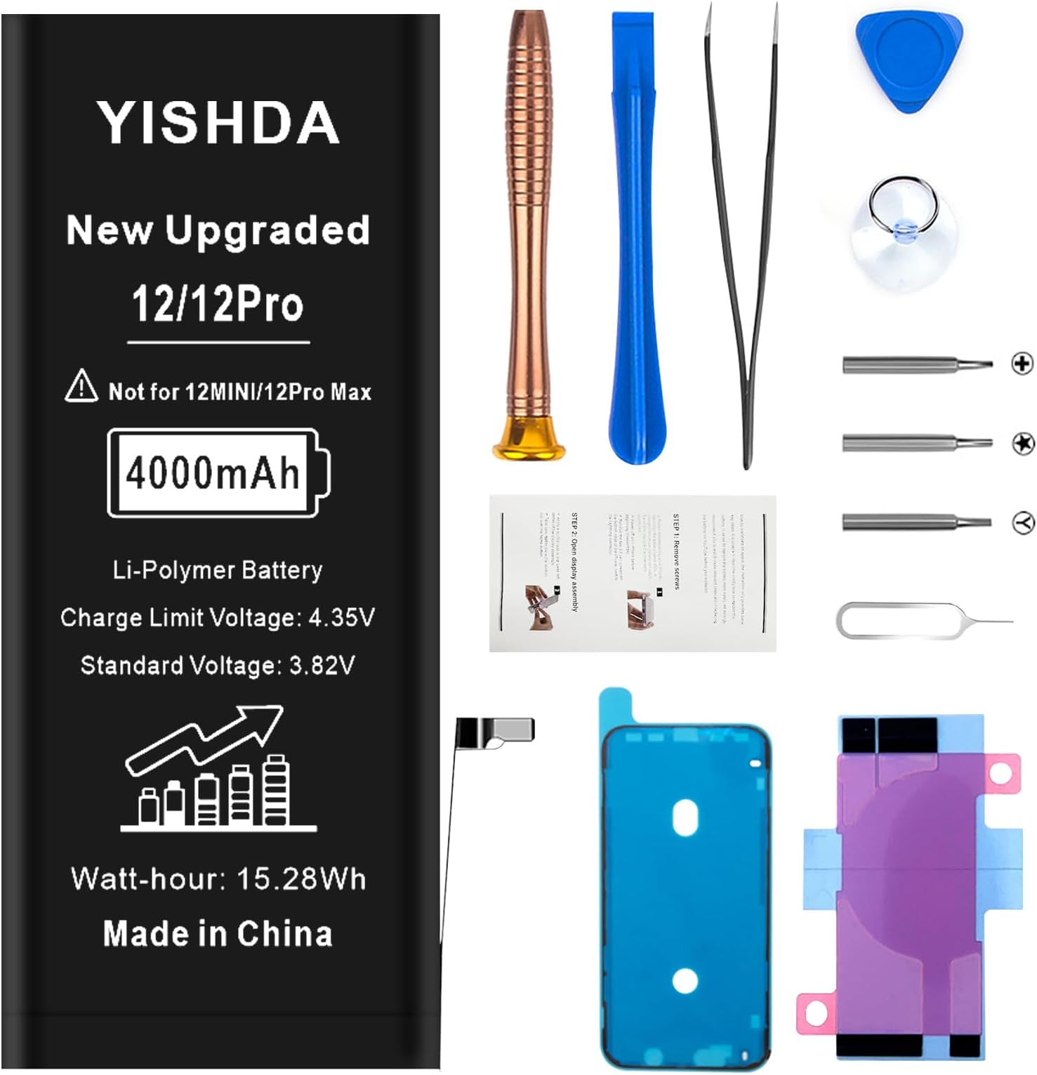 YISHDA [4000mAh] Battery for iPhone 12/12pro 6.1 Inch Ultra High Capacity Replacement Battery for iPhone 12 A2172 A2402 A2403 A2404 with Professional Repair Tool Kit and Instruction
