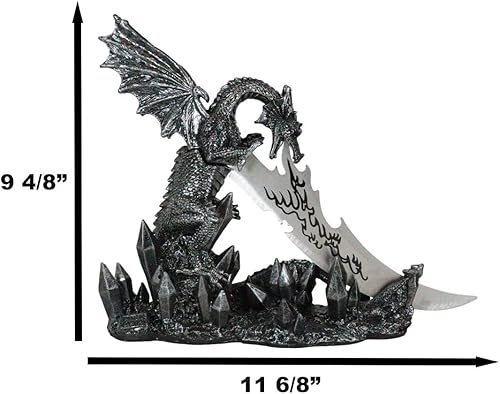 Miniatura 3 de Ebros Medieval Dreamwork Fantasía Dragón Fuego Aliento Daga Abrecartas Cuchillo con soporte de base, estatua de decoración de oficina en casa Figura