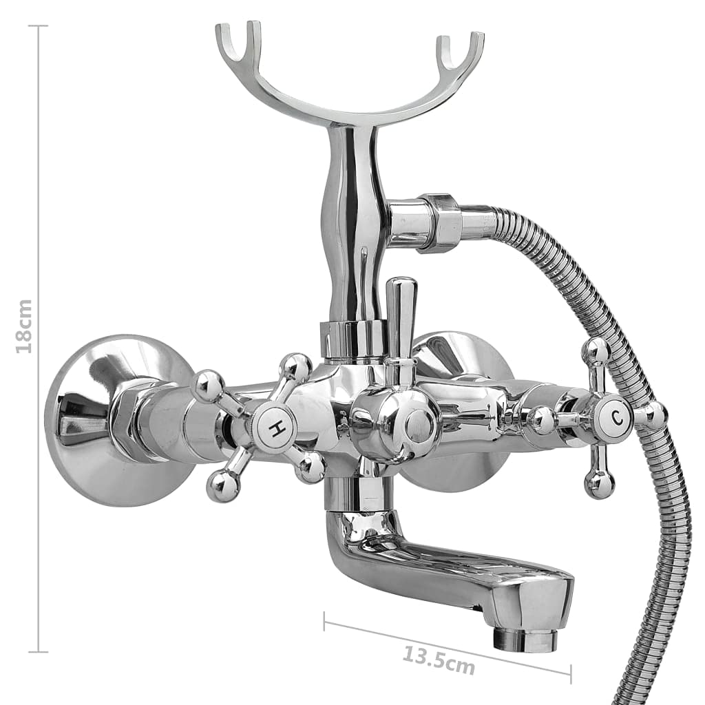 Generico Rubinetto Vasca a 2 Maniglie con Soffione a Mano Cromato Retro,Argento,2.05kg,146491