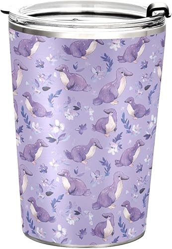 Miniatura 8 de Linda botella de acero inoxidable de ornitorrinco morado con popote y popote resistente a las fugas, tazas para mujeres para exteriores, vaso