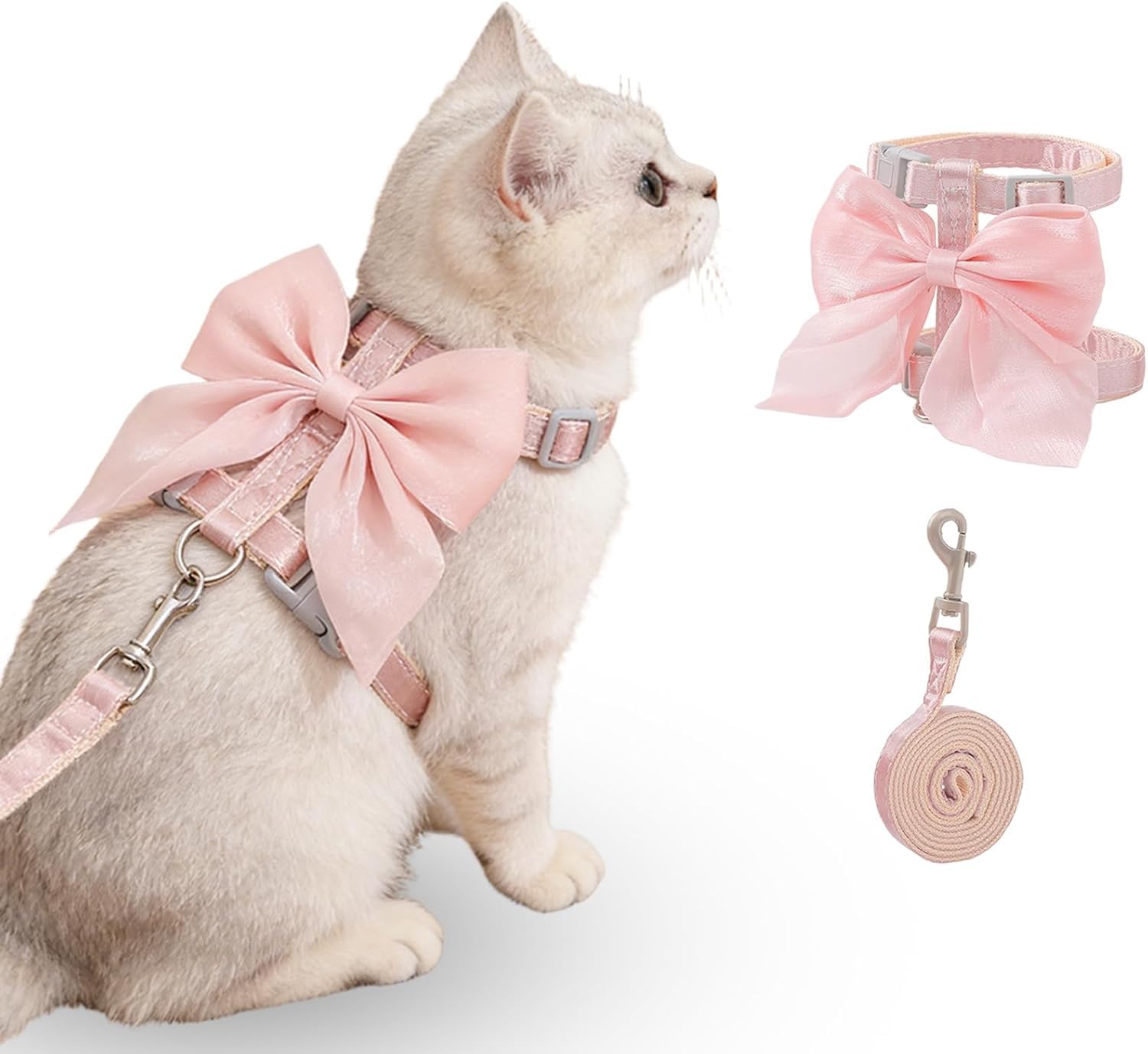 Arnés con Correa para Gatos, Lazo Rosa Arnés para Gatos Ajustable, Arné para Gato Antiescape, Suave Y Ligero - Adecuado para Paseos Al Aire Libre, para Gato de 1-3,5 Kg (Rosa S)