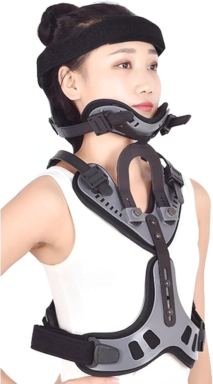 Head Neck Chest Orthosis, Adjuatable Orthosis Cervical Thoracic Brace with Detachable Lock Design, Length Adjustable and Breathable, Cervical Thoracic Orthosis U Lumbar Support