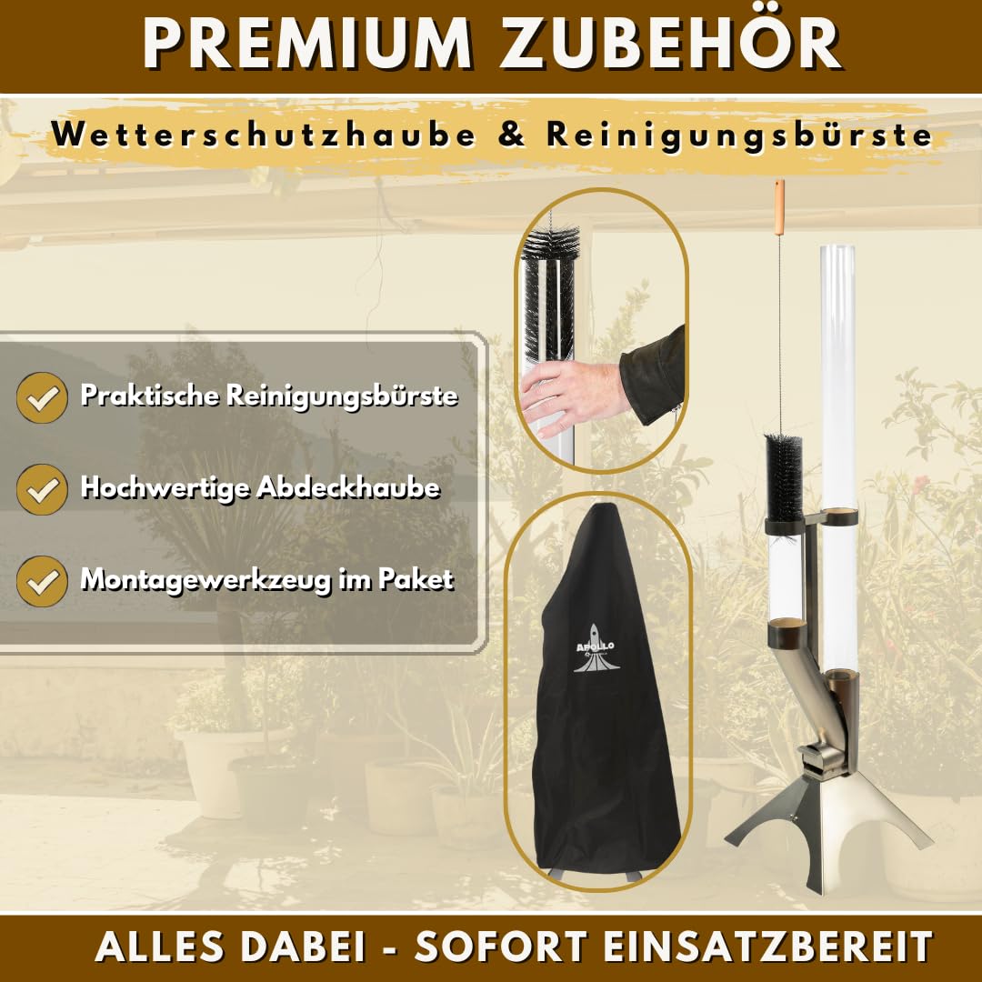 Feuerrohr Dekorative Feuersäule Outdoor inkl. Reinigungsbürste und Abdeckhaube Pelletfackel