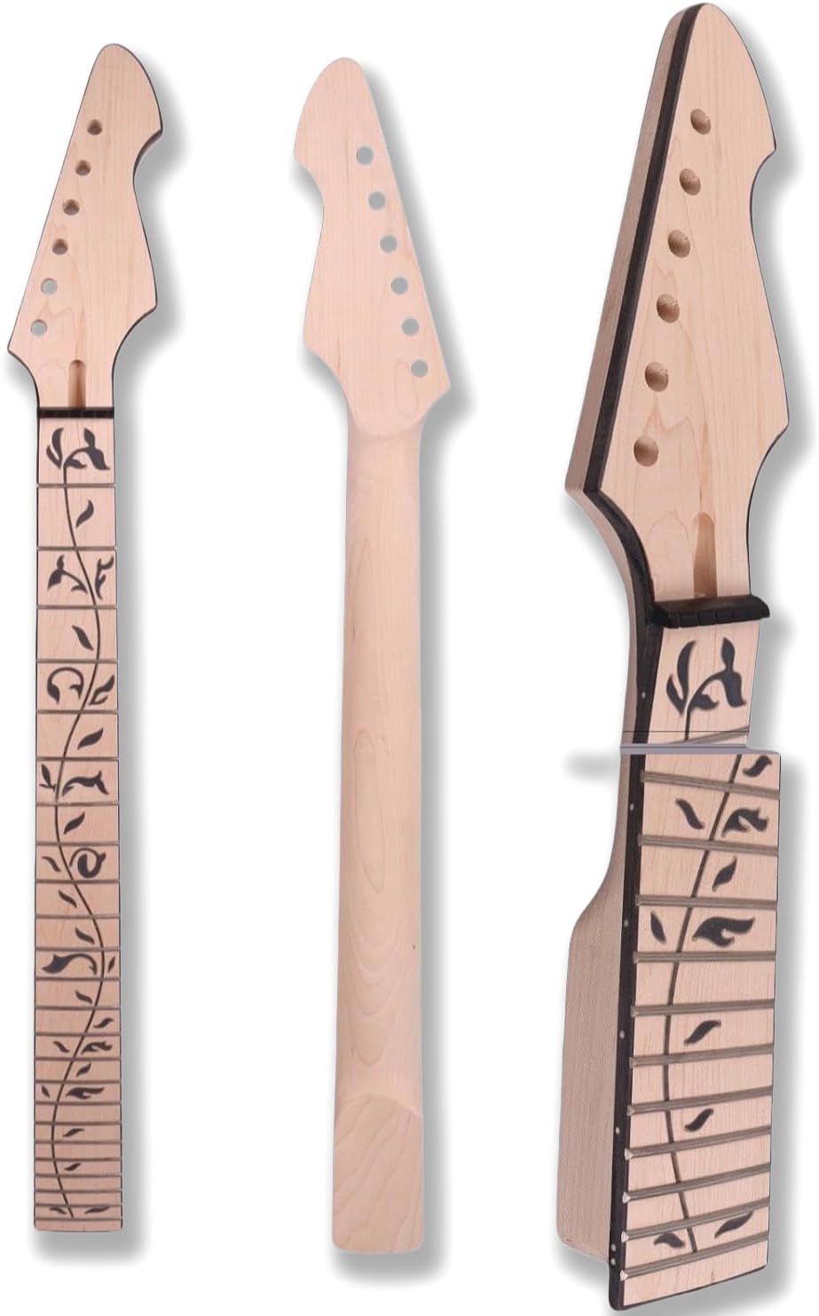 Yinfente Electric Guitar Neck 24 Fret 25.5 Inch Maple wood Fretboard with Black Binding Replacement firebird head Vine Inlay DIY guitar necks