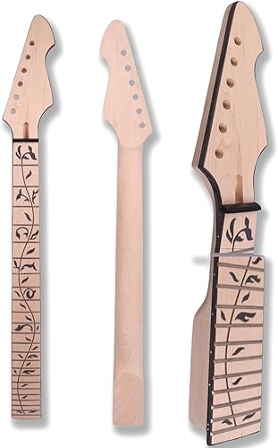 Yinfente Reemplazo de cuello de guitarra eléctrica sin terminar 24 trastes de 25.5 pulgadas de madera de arce diapasón