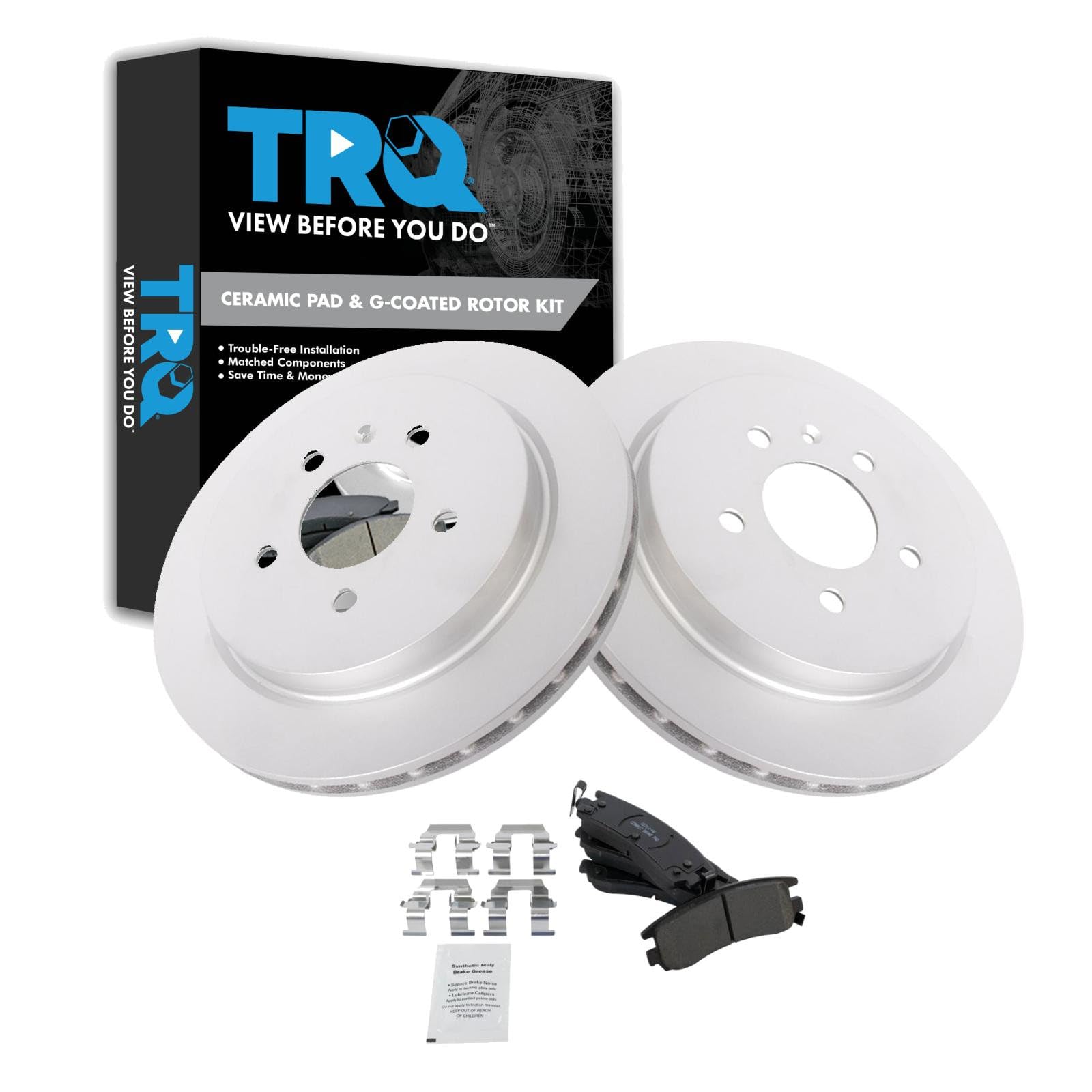 TRQ Rear Brake Pad and Rotor Set Ceramic Coated Rotors Compatible with 2003-2004 Cadillac Seville