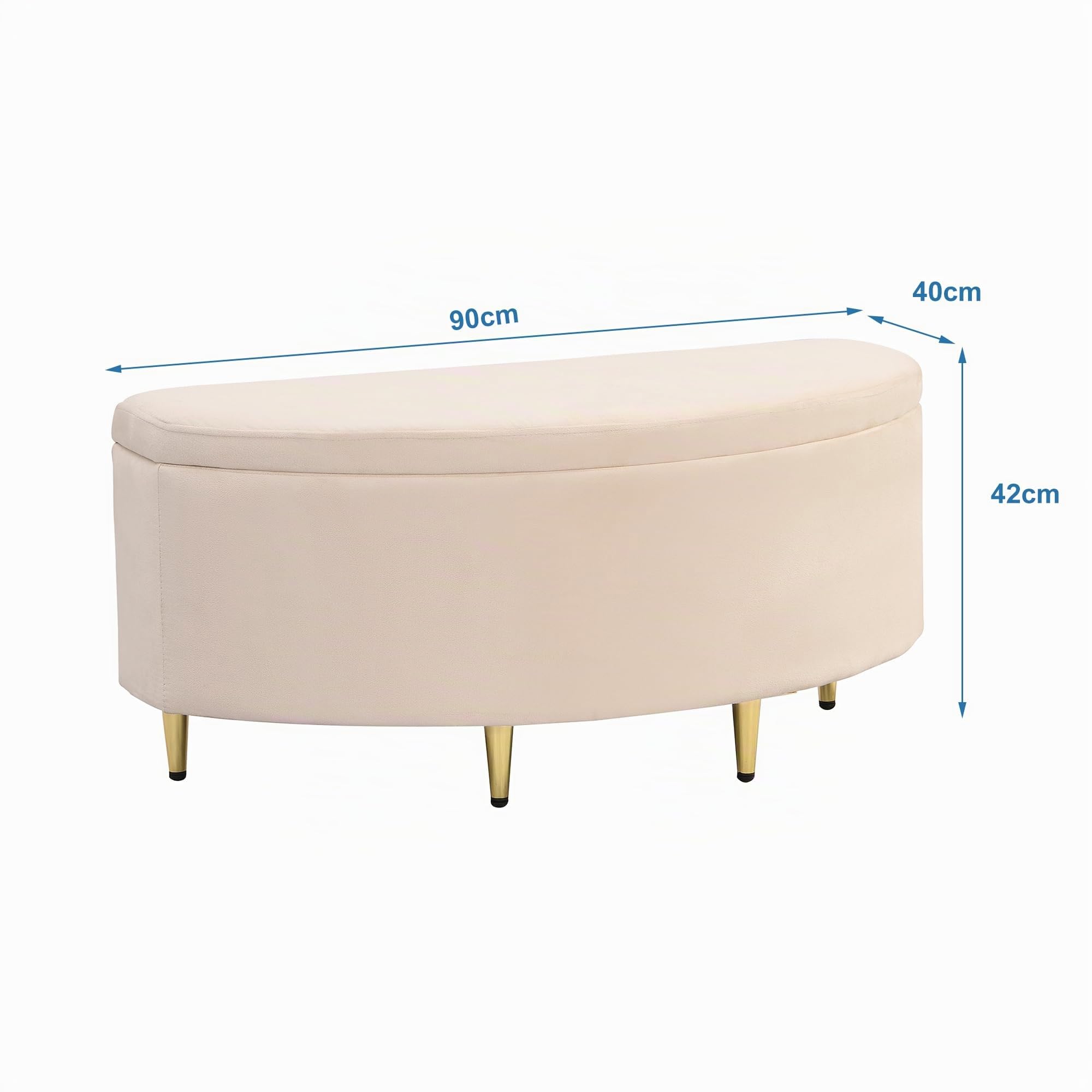 Banco tapizado con espacio de almacenamiento, banco acolchado con caja de terciopelo, reposapiés metálico, adecuado para pasillo, sala de estar, dormitorio, 90x40