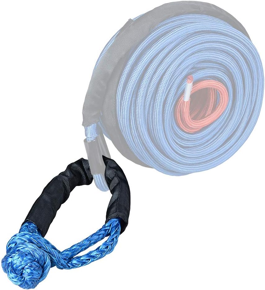 Fit Trailer Truck Snow Plow Tree Strap 3/8" 1/2" Winch Ropes Combo 2X Blue Snatch Aluminum Recovery Ring + 4X Synthetic Soft Shackle Rope Breaking Strength 38000lbs Protective Sleeve