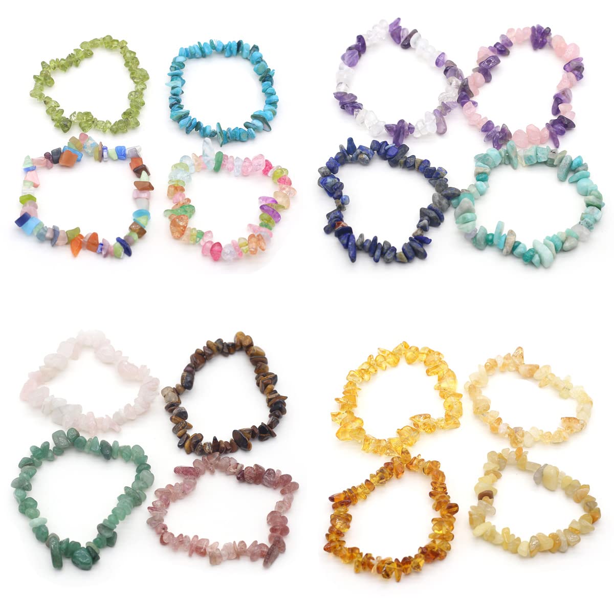 LE SKY Natural Chakra Crystal Healing Chip Stretch Bracelets Irregular Spiritual Stone Bracelet for Women Men Reiki Yoga Anxiety Yoga Meditation