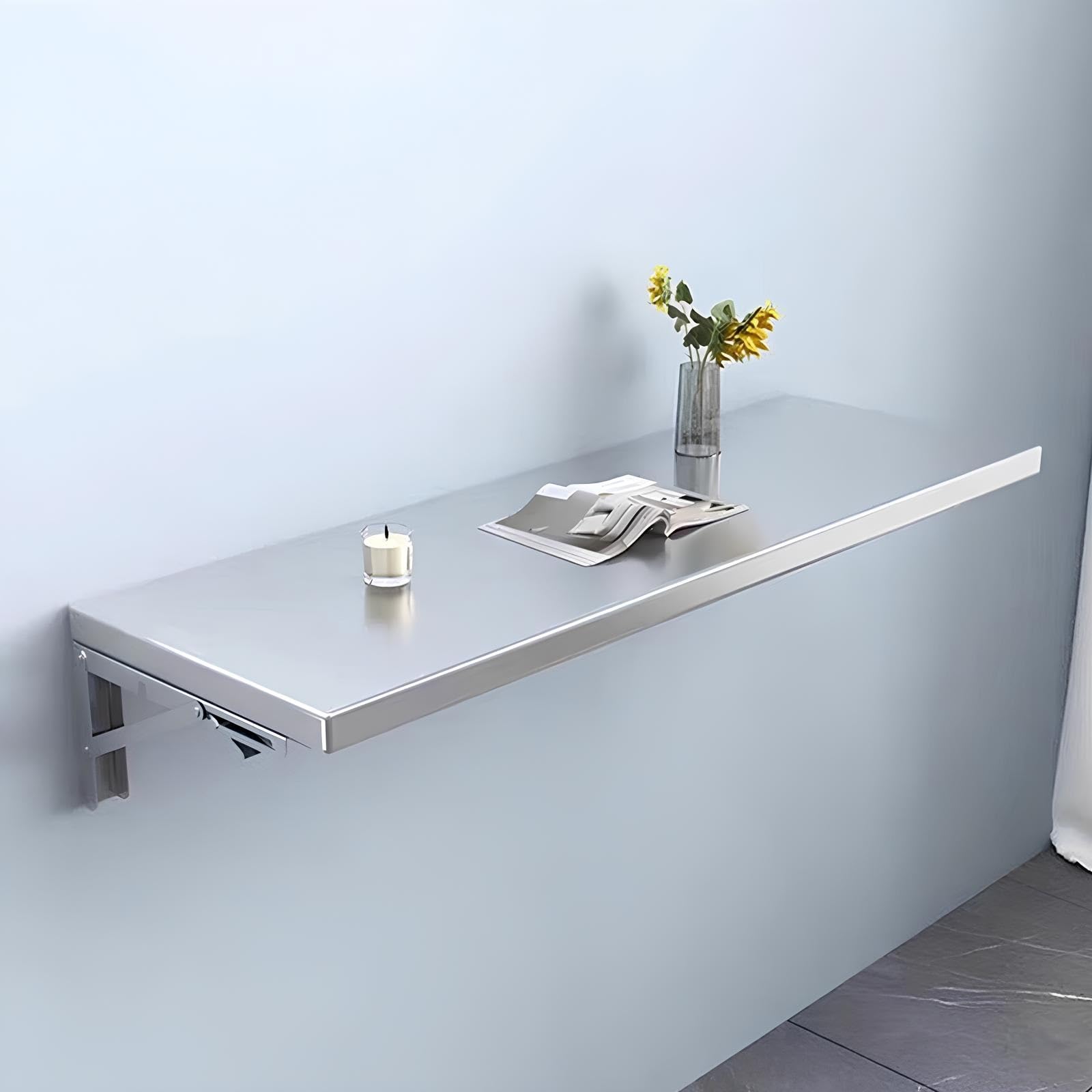 GDMDPTE Wall Mounted Folding Table Stainless Steel Space-Saving Table for Kitchen Laundry Office - Compact Floating Shelf (50x30cm/20x12in)