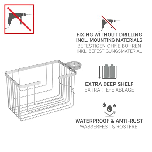 Duschstangencaddy Mod. Valognes Edelstahl Duschablage ohne Bohren rostfreier Duschkorb Badutensilien Organizer Chrom Duschregal 20x12x13cm