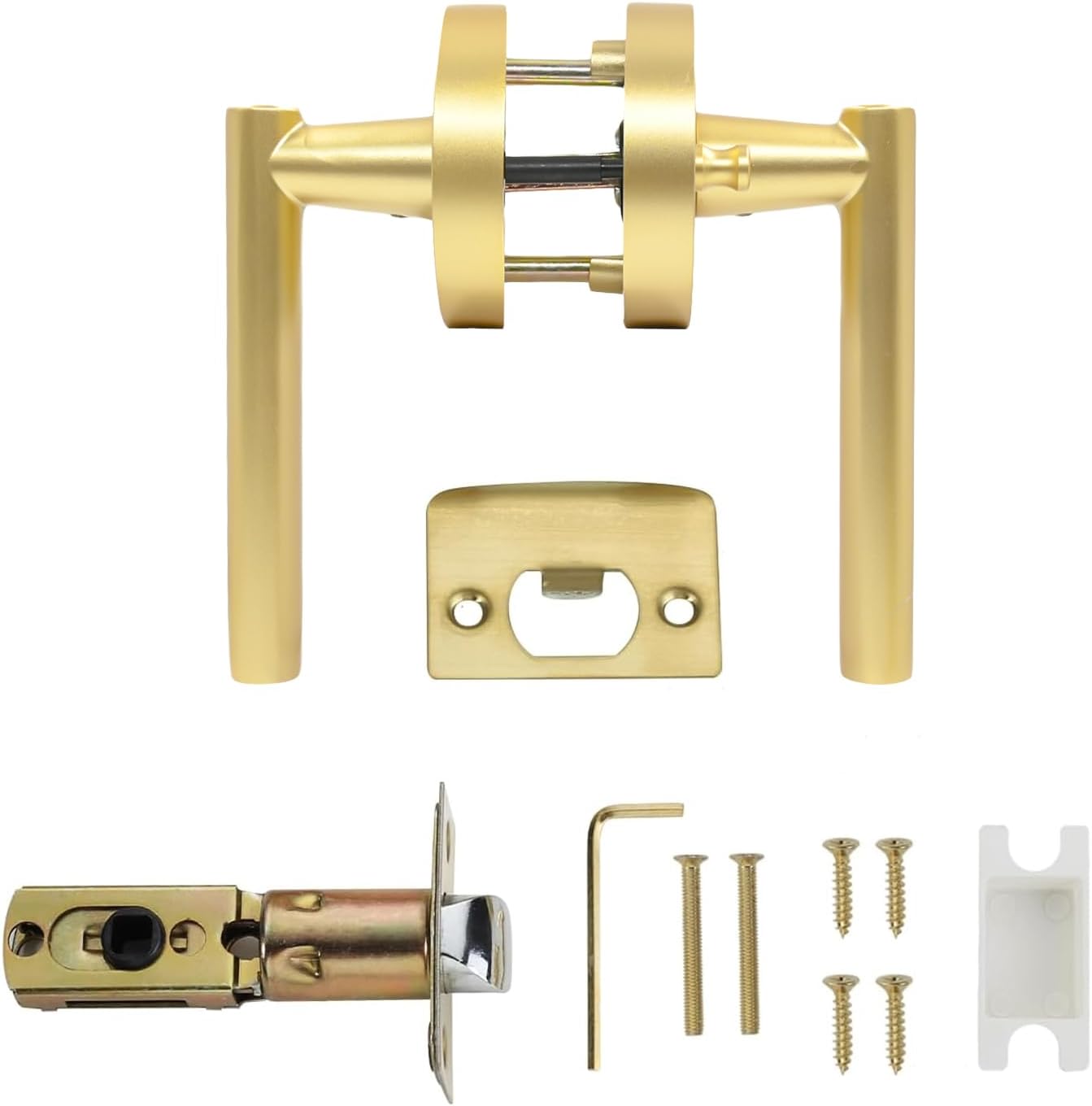 Amerdeco 1 Pack Brushed Gold Interior Privacy Door Handles, Heavy Duty Interior Bedroom Door Lever, Door Handles Interior for Bathroom AM0015