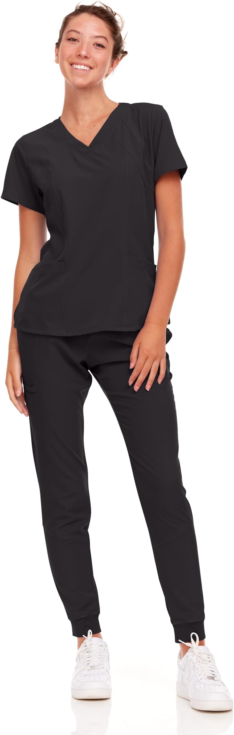Natural Uniforms Womens' Cool 4-Way Stretch Jogger Scrub Set (Black, Large)