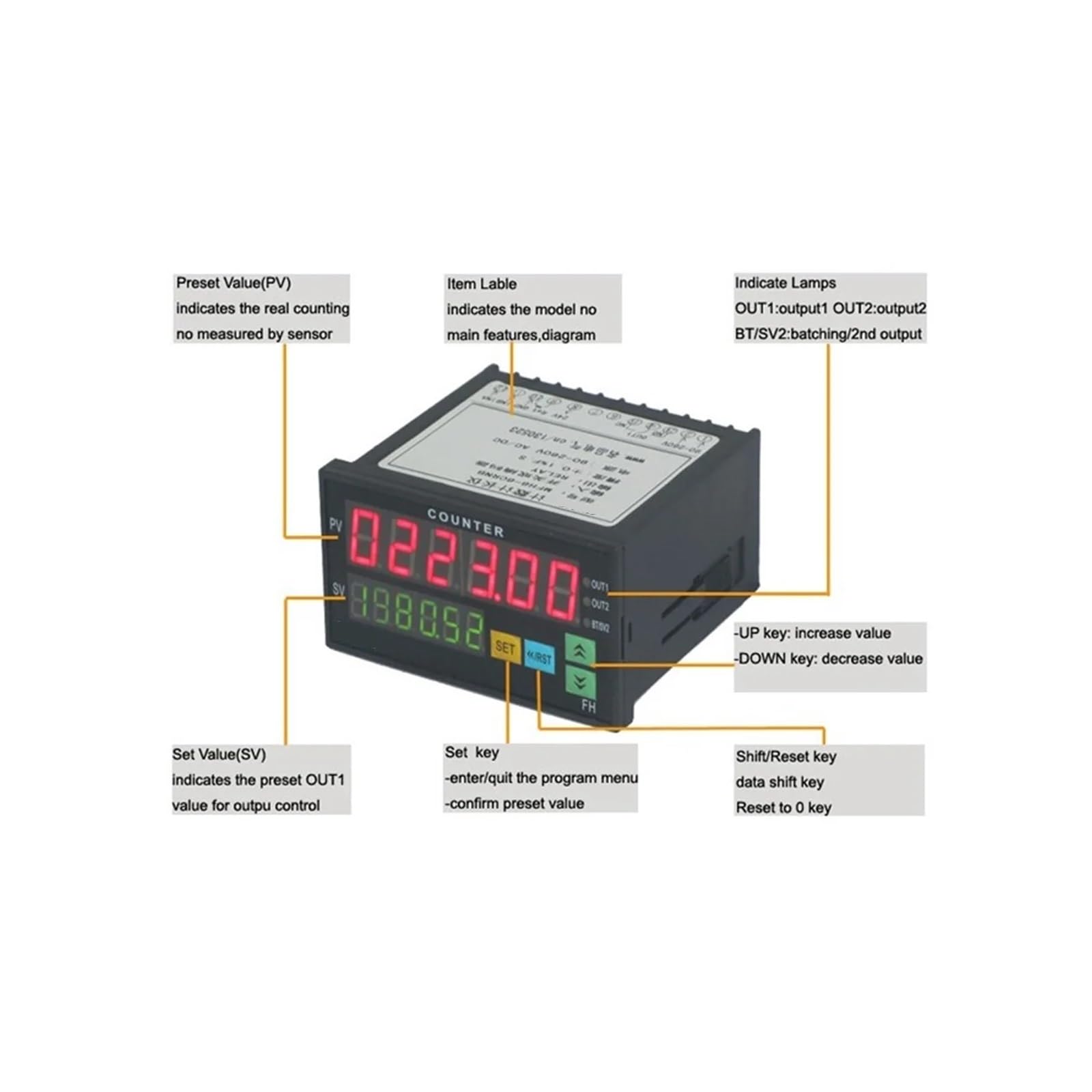 Digitaler Zähler mit zwei Displays, 6-stelliges Dioden-AC/DC-Längenmessgerät, schwarz