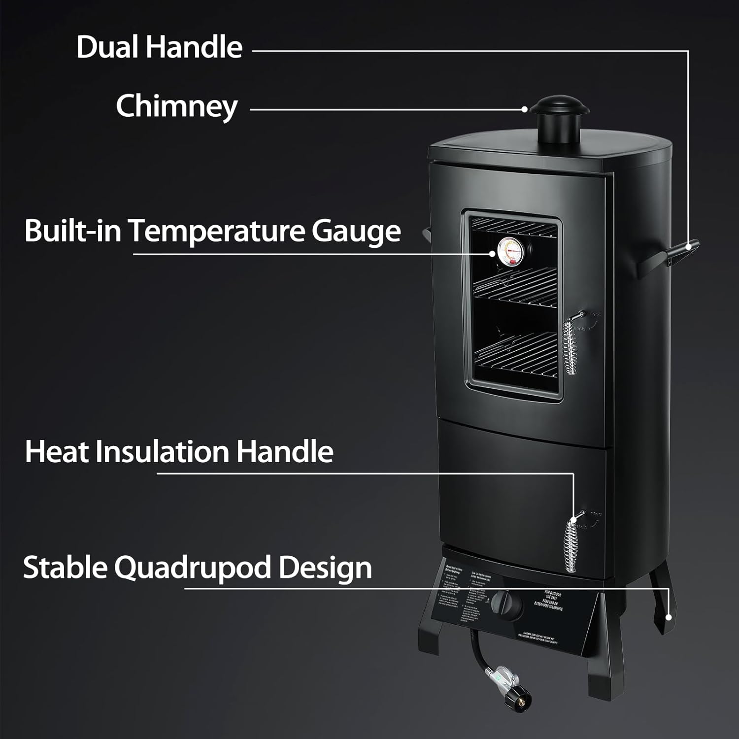 Propane Smoker, Vertical Smoker with Three Removable Shelves,Outdoor Grills & Smokers with Thermometer and Cover for Outdoor BBQ,