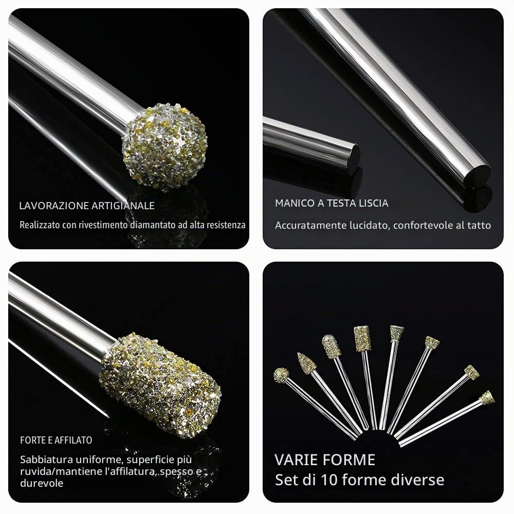 Set Punte Diamantata per Pietra, Frese Diamantate Punte Montate Abrasive con 1/8 pollici(3 mm) Gambo Utensili Rotanti per Intagliare Rettifica fai da te, Lucidatura, Incisione(20 pezzi)