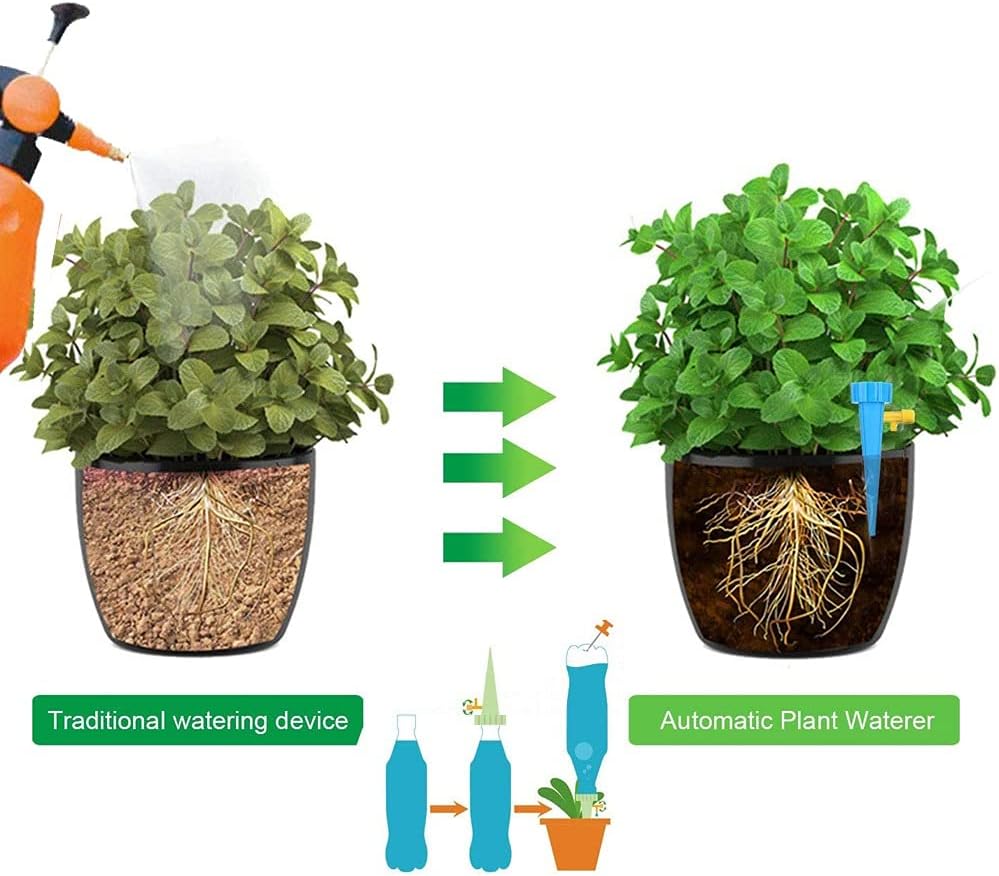 12PCS Automatic Drip Irrigation Tool Spikes Automatic Flower Plant Garden Watering Kit Adjustable Water Self-Watering Device(Blue)