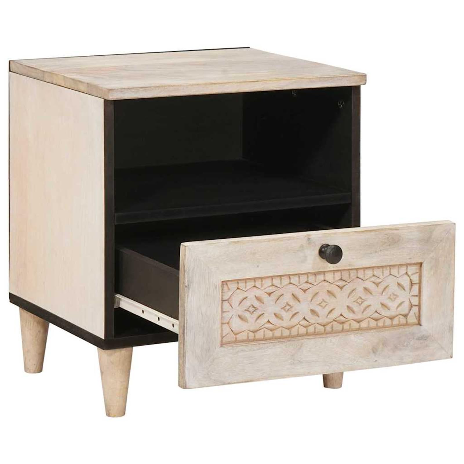 Homgoday Comodino 2 PCS Beige 40 x 33 x 46 cm Legno massello di Mango