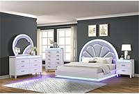 Vista 2 de Atlin Designs Cama Queen de madera moderna con cabecero en forma de luna en blanco lechoso