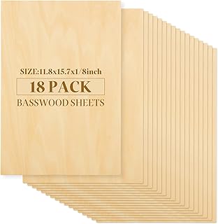 MIVIDE 18 Pack 15.7 x 11.8 Inch Basswood Sheets, 1/8 Thin Craft Plywood Sheets, Thin and Unfinished Wood Boards for Crafts, Hobby, Model Making, Wood Burning (400x300x3MM)