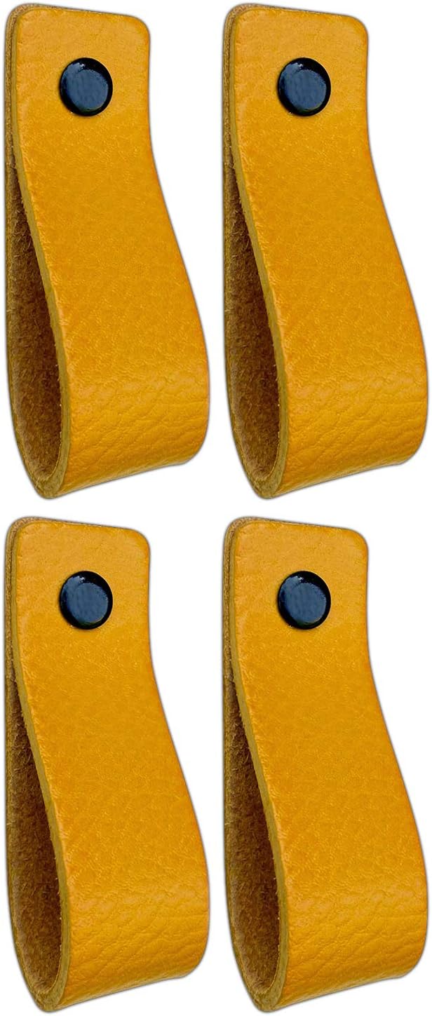 Brute Strength, Leather Handles for Furniture, Ochre Yellow, 4 pcs, 16,5 x 2,5 cm, Cabinet Handle