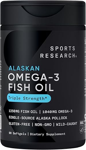 Omega-3 Wild Alaska Fish Oil (1250mg per Capsule) with Triglyceride EPA & DHA | Heart, Brain & Joint Support | IFOS 5 Star Certified, Non-GMO & Gluten Free (90 Softgels)