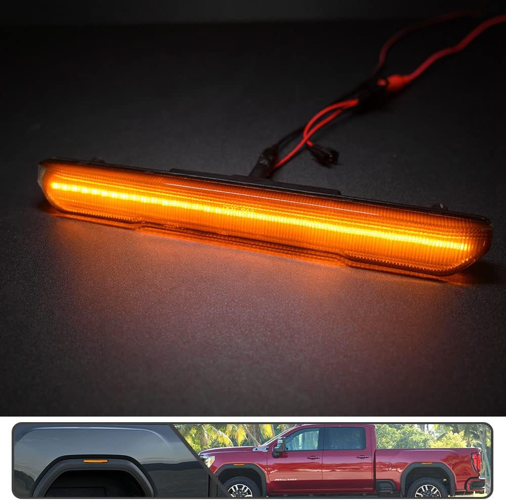 4Pcs Full Amber LED Front Rear Side Marker Lights for GMC Sierra 2500HD 3500HD 2020 2021 2022 Fender Turn Signal Indicator Light Replace OEM Side Marker lamp Smoked Lens