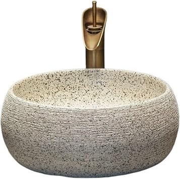 bathroom basin Vintage Round Outdoor Patio Washbasin High Temperature Ceramic Washbasin Creative Art Countertop Basin Simple Bathroom Sinks for Cloakroom