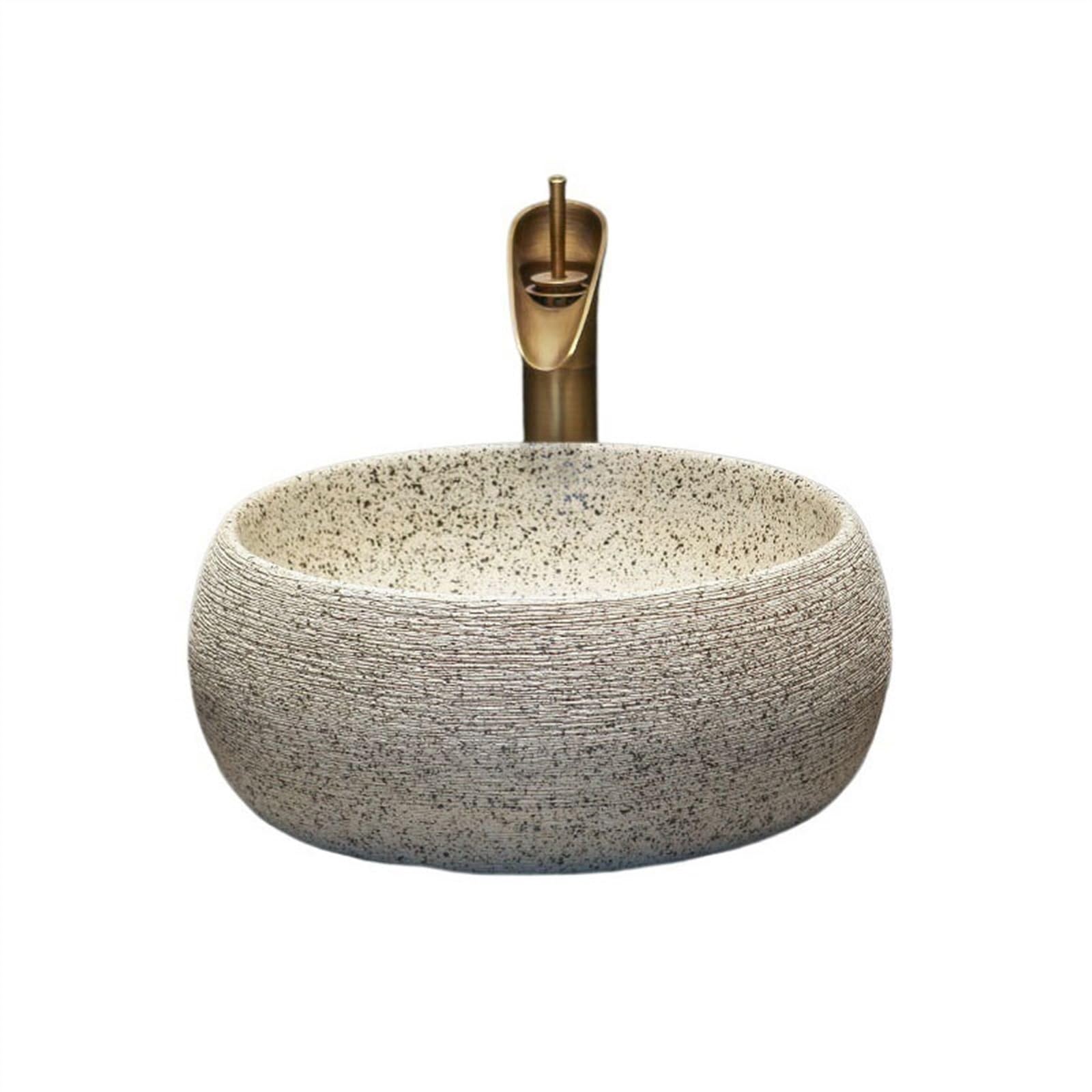 Sjdopulse Vessel Sink Vessel Vanity Sink Vintage Round Outdoor Patio Washbasin High Temperature Ceramic Washbasin Creative Art Countertop Basin Simple Bathroom Sinks Bathroom Sink Ceram