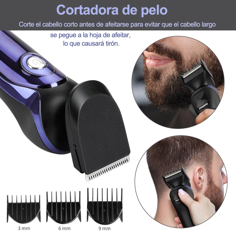 Afeitadora electrica hombre en seco y en húmedo 5 en 1, maquina de afeitar hombre rotativa con cortapelos de precisión IPX7, resistente al agua, Razor eléctrica multifuncional 5en1 para hombres