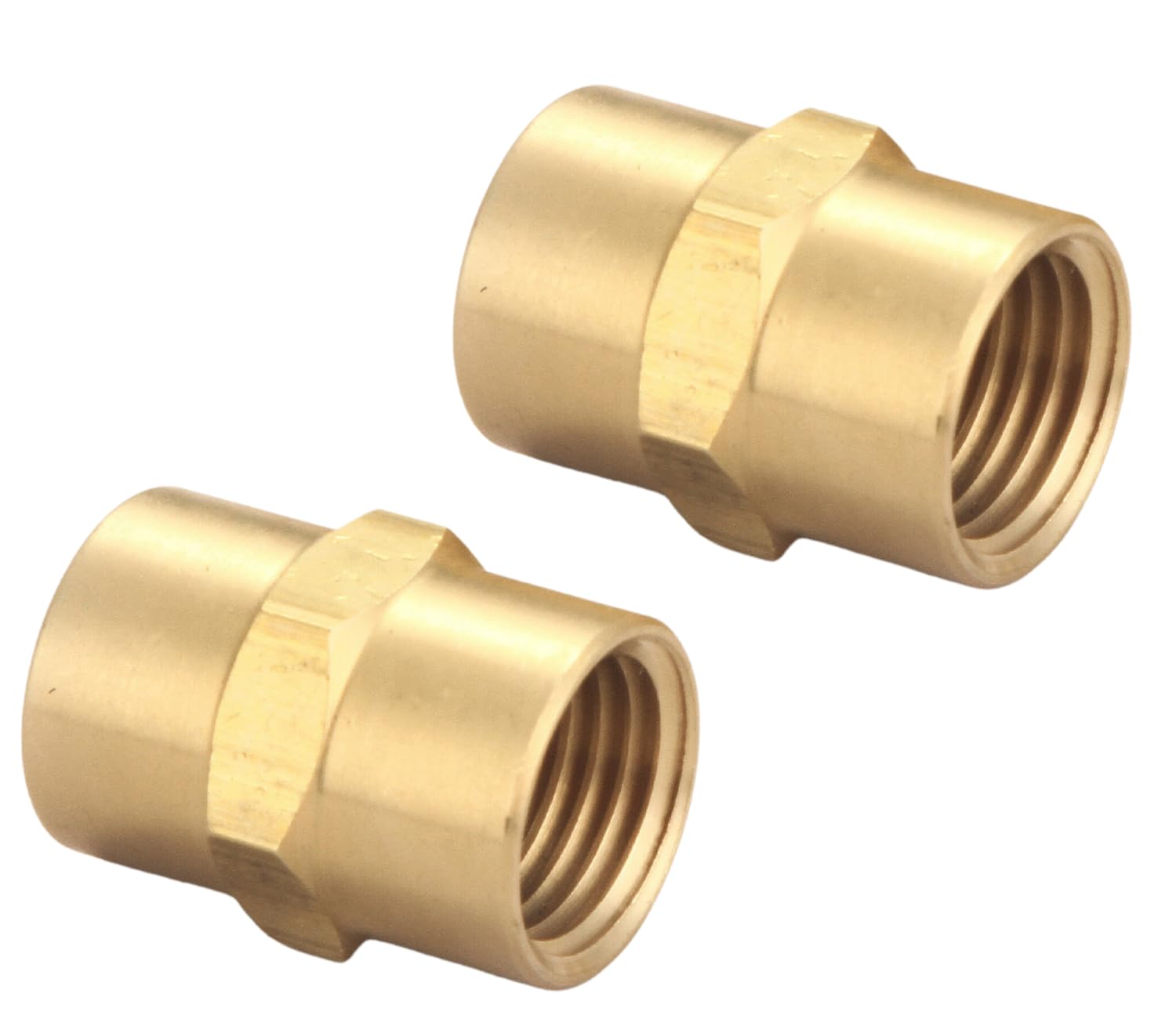Brass Coupling 1/2 Inch NPT Female x 1/2 Inch NPT Female Hex Head Pipe Fitting, (Pack of 2), Compressor connector, fnpt to fnpt Coupler, Air Hose Adapter Brass Fittings, Thread 0.75" ID to 0.75" ID