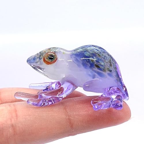 Sansukjai Figuras artísticas de cristal soplado a mano de rana pequeña, animales coleccionables, regalo para decoración del hogar (mármol azul