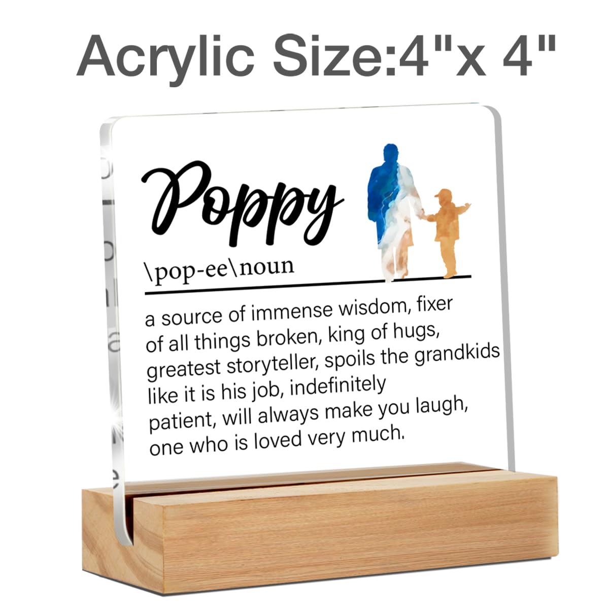 Grandpa Gifts Poppy Gift From Granddaughter Grandson, Grandfather Gifts for Birthday Christmas Father's Day, Poppy Definition Clear Acrylic Desk Decorative Sign for Home, 4 x 4 Inches