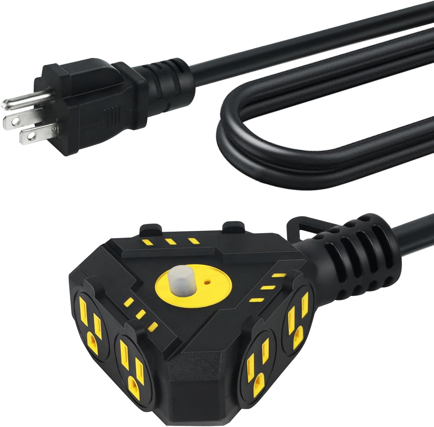 25FT 14 Gauge Outdoor Extension Cord 6-Outlet 14/3 SJTW Heavy Duty Extension Cord with Multiple Outlets Waterproof 3 Prong for Garage Workshop 15A 125V 1875W ETL Listed