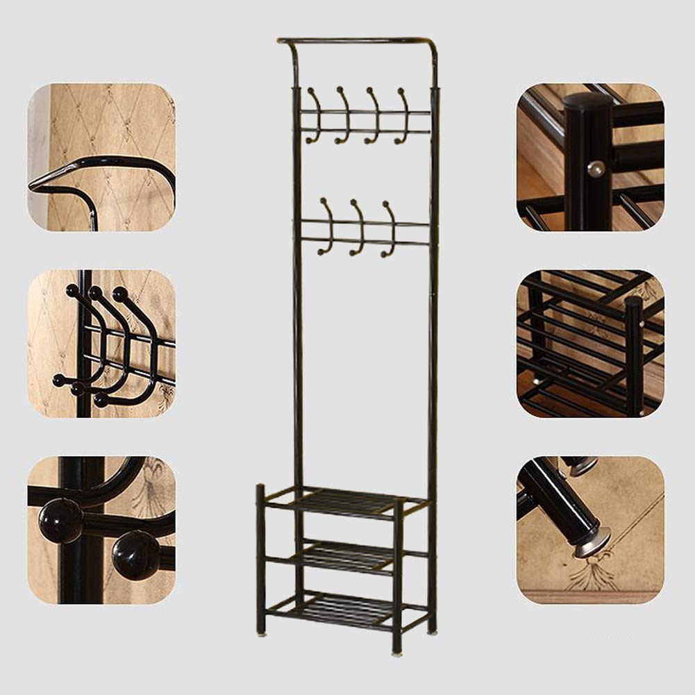 Appendiabiti multifunzione in metallo con mensola, elegante nero e bianco per cappotti, cappelli, borse e scarpe, soluzione salvaspazio per l'ingresso di casa