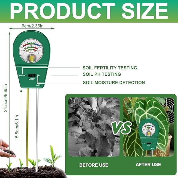 3 en 1 Mesureur de pH du sol, hygromètre pour plantes, testeur d'humidité lumière pH d'acidité des plantes température et humidité, compteur d'humidité du sol, convient aux potagers, jardins, ferme - 2