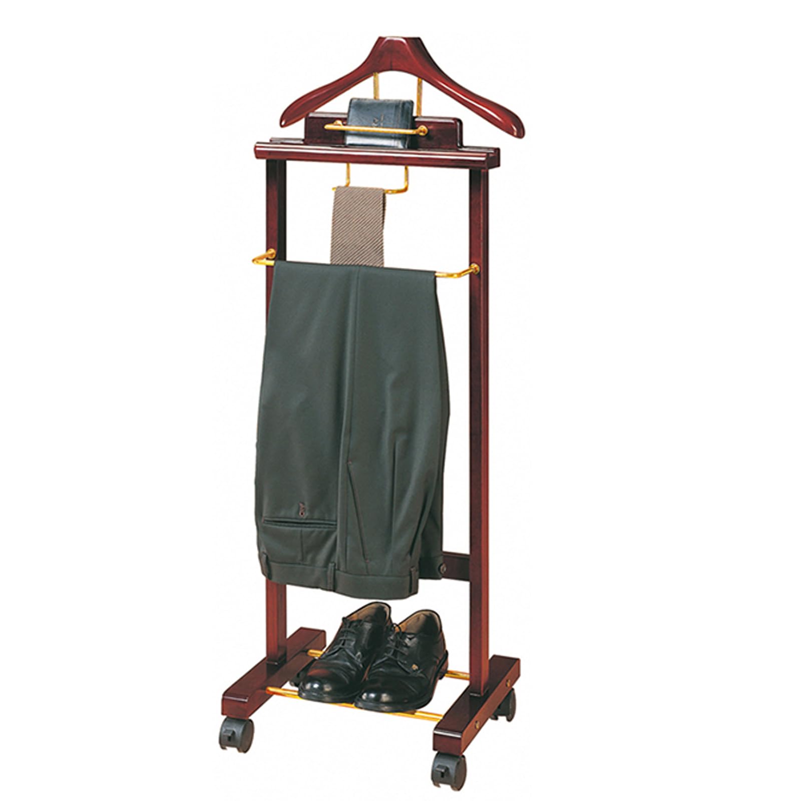 Ele Wardrobe Nizer - Appendiabiti in legno con base, per ufficio e soggiorno, include barra per pantaloni e fermacravatta, da uomo