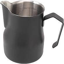Jarra de leite, aço inoxidável 304, jarro de espumador de leite para café, copo espumador de leite cappuccino com ferramenta barista para casa, café, escritório (preto fosco, 350 ml)