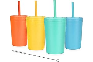 Homestockplus Reusable Wheat Straw Cups with Lids and Silicone Straws