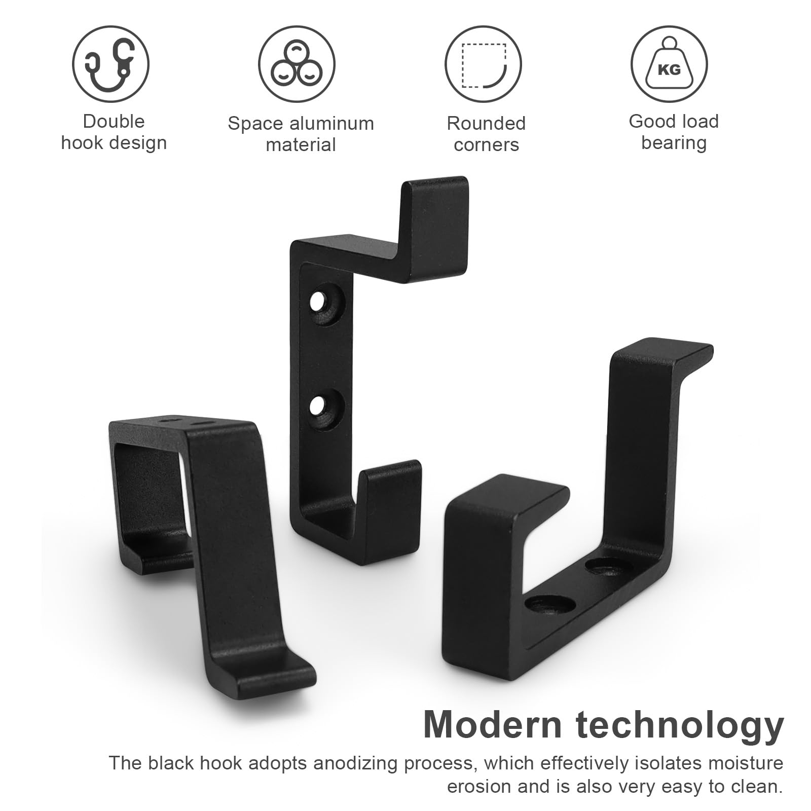 Set 8 Appendiabiti Da Parete Moderni - Acciaio Inox Nero, Doppi Ganci, Carico 15kg Ciascuno - Foto 8
