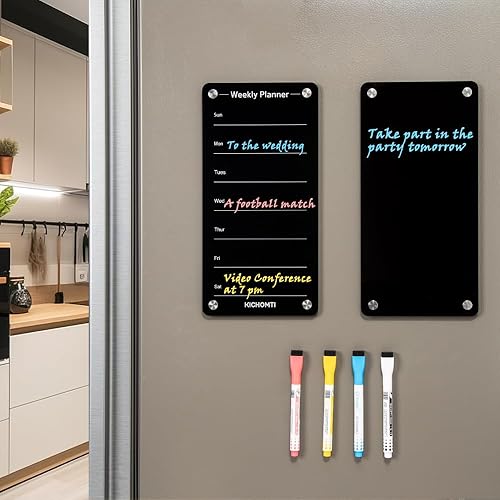 Calendario magnético para nevera, calendario semanal de borrado en seco, pizarra blanca de 12 x 6 pulgadas + pizarra acrílica de borrado en seco