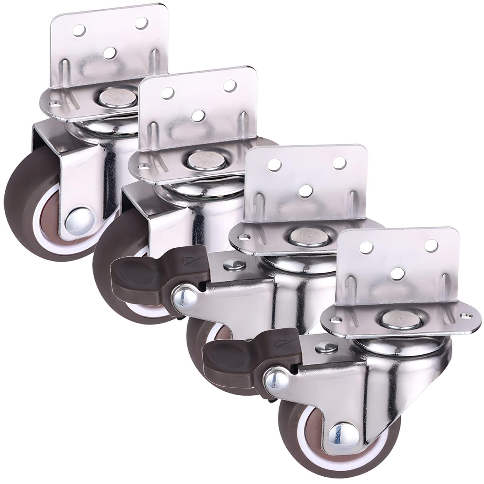 ZGUOUZANTYE Furniture Replacement Casters 1in 1.25in .5in 2in L-Shape Side Mount Plate Silent Shock Absorption TPE Rubber Castors with Brakes 4 Pack(Swivel*2+brake*2,1.5in/38mm)