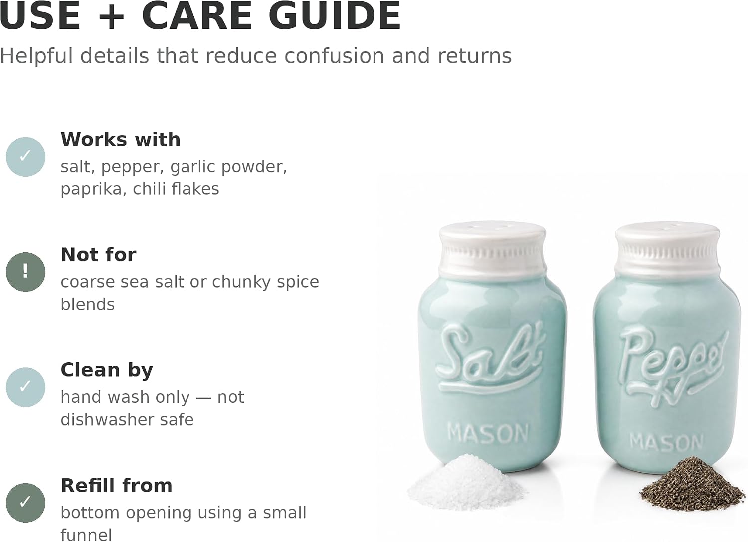 Comfify Aqua Blue Mason Jar Salt and Pepper Shakers – 3.5 oz Farmhouse