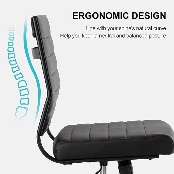 Okeysen Office Desk Chair No Arms, Mid Back Ergonomic Swivel Black Armless Conference Room Chairs, Adjustable Height PU Leather Home Desk Chair, Modern Small Rolling Computer Task Chair