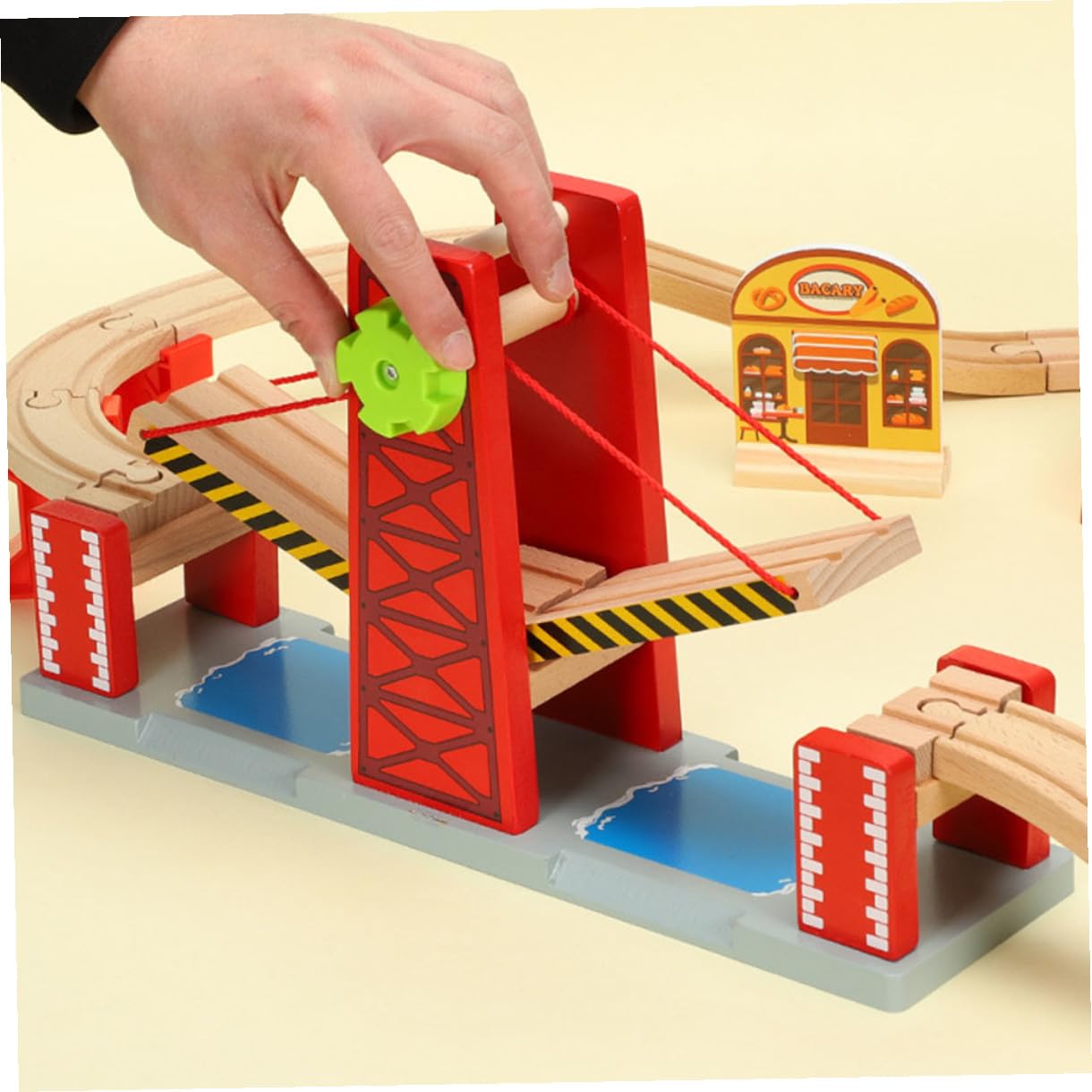 Veemoon Set Ponte Levatoio Ferroviario Giocattolo Rosso in Plastico Legno | Compatibile Tutti gli Altri Binari, Montaggio Semplice, per Stagione Natalizia