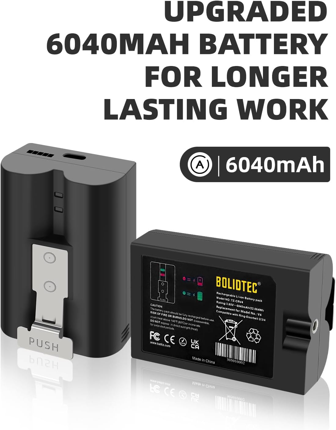 3-Pack Replacement Li-ion Battery 3.65V 6040mAh with Charger Station for Ring-Doorbell Camera 2/3/4, Stick Up Cameras and Spotlight Cam for Indoor/Outdoor Use (Batteryx3+Chargerx1)