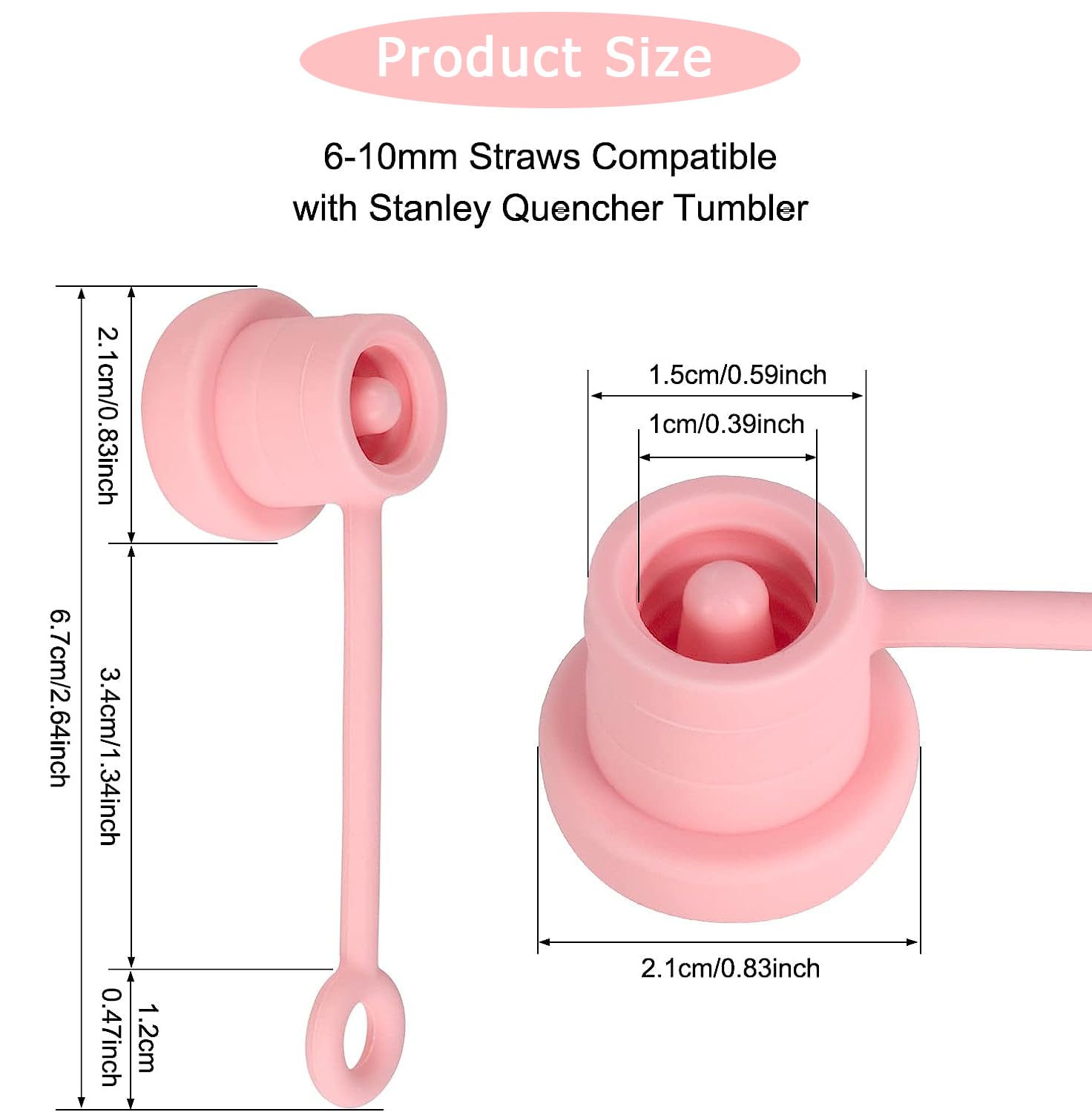 6 Pack Silicone Straw Cover Compatible with Stanley H2.0/1.0 Tumbler Cups All OZ, Reusable Drinking Straw Topper, Dust-Proof Straw Covers Cap for 6-10m/0.23-0.4inch Straws (Pink-6pcs)