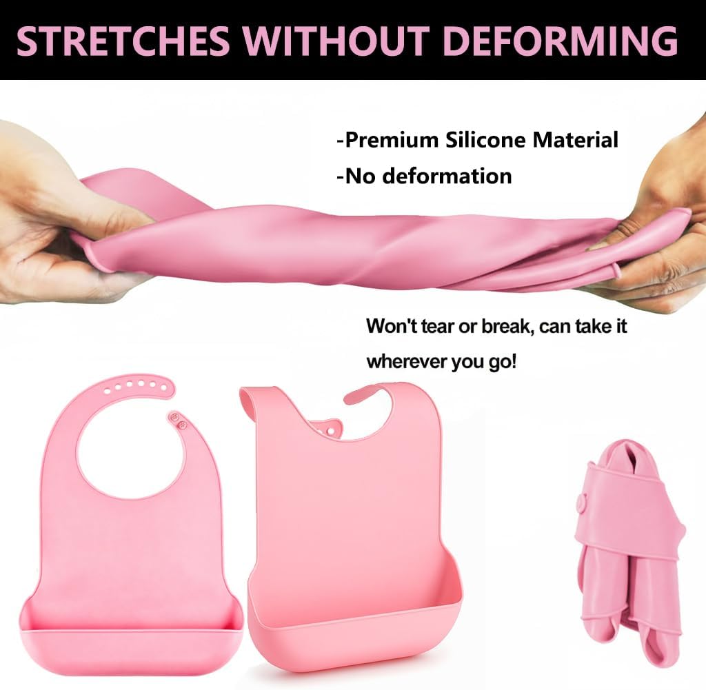 Silicone Adult Bib, Adjustable and Washable Bib for Men & Women, Waterproof for Elderly with Crumb Catcher