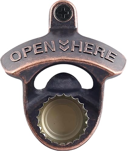 Miniatura 22 de Abrebotellas montado en la pared de oro antiguo con imanes incrustados, abridor de botellas de cerveza Haning magnético inoxidable en relieve