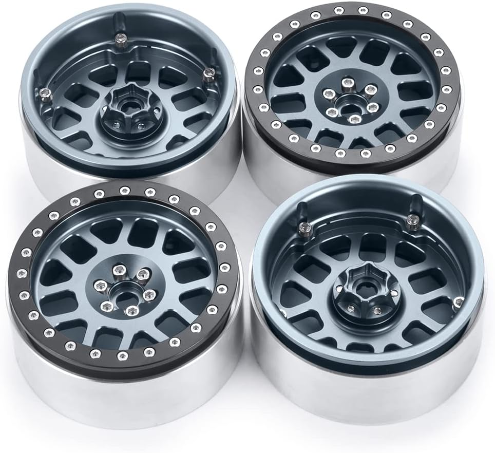 RCLIONS 4PCS Aluminum 2.6inch Beadlock Wheels Rims Upgrades for Black Mamba 1/10th Monster Truck Accessories Parts (Titanium Color)